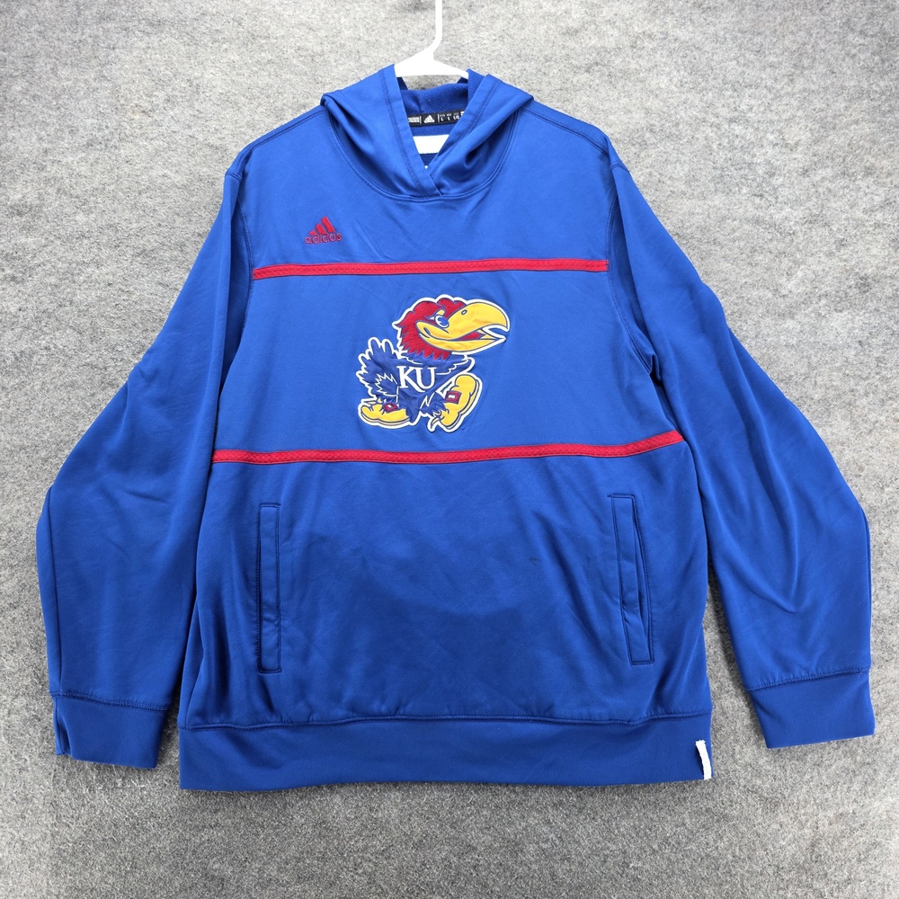Kansas Jayhawks Hoodie Mens Large Blue NCAA Basketball Adidas Climalite Pullover